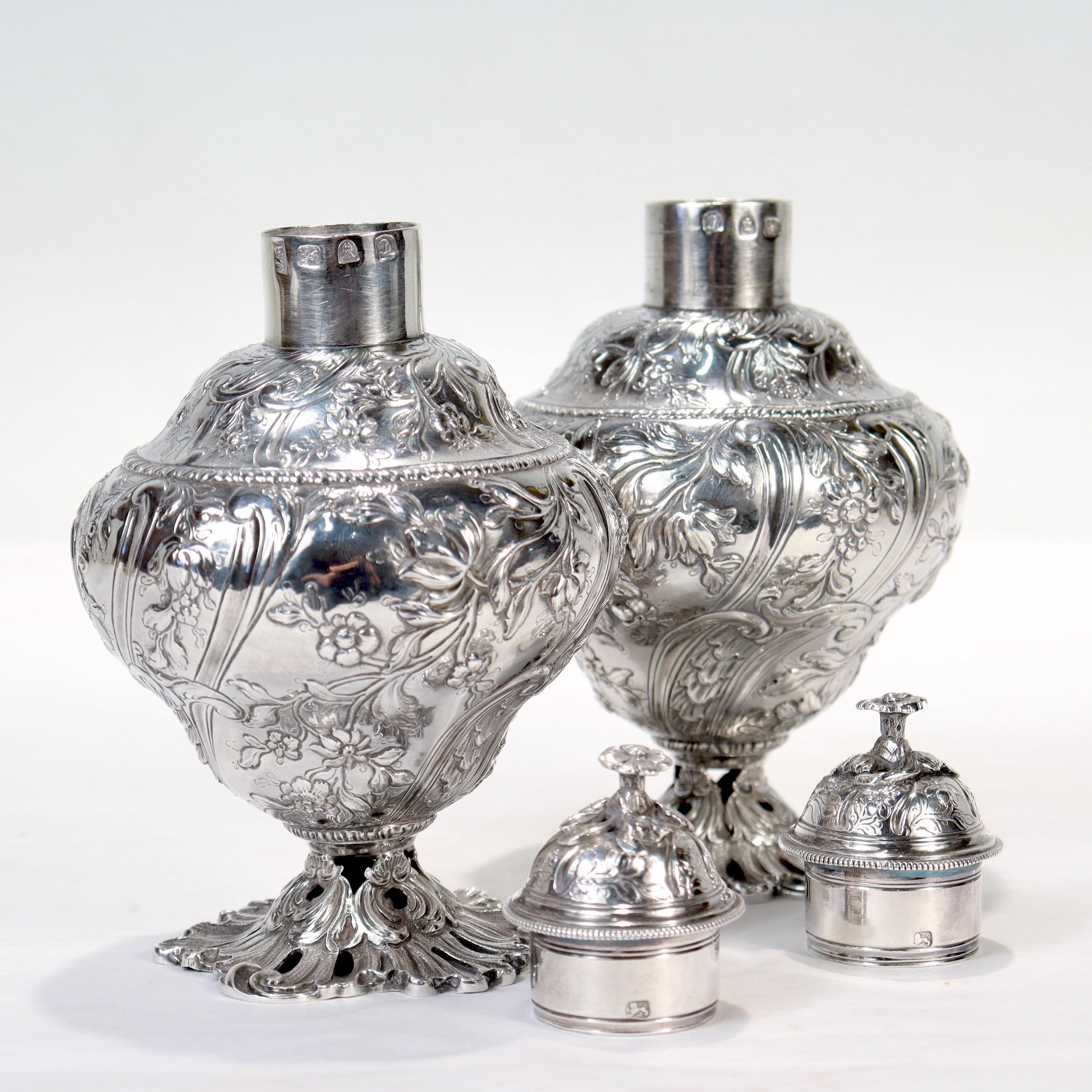 Pair of Antique Georgian English Sterling Silver Tea Caddies by Francis Crump For Sale 9