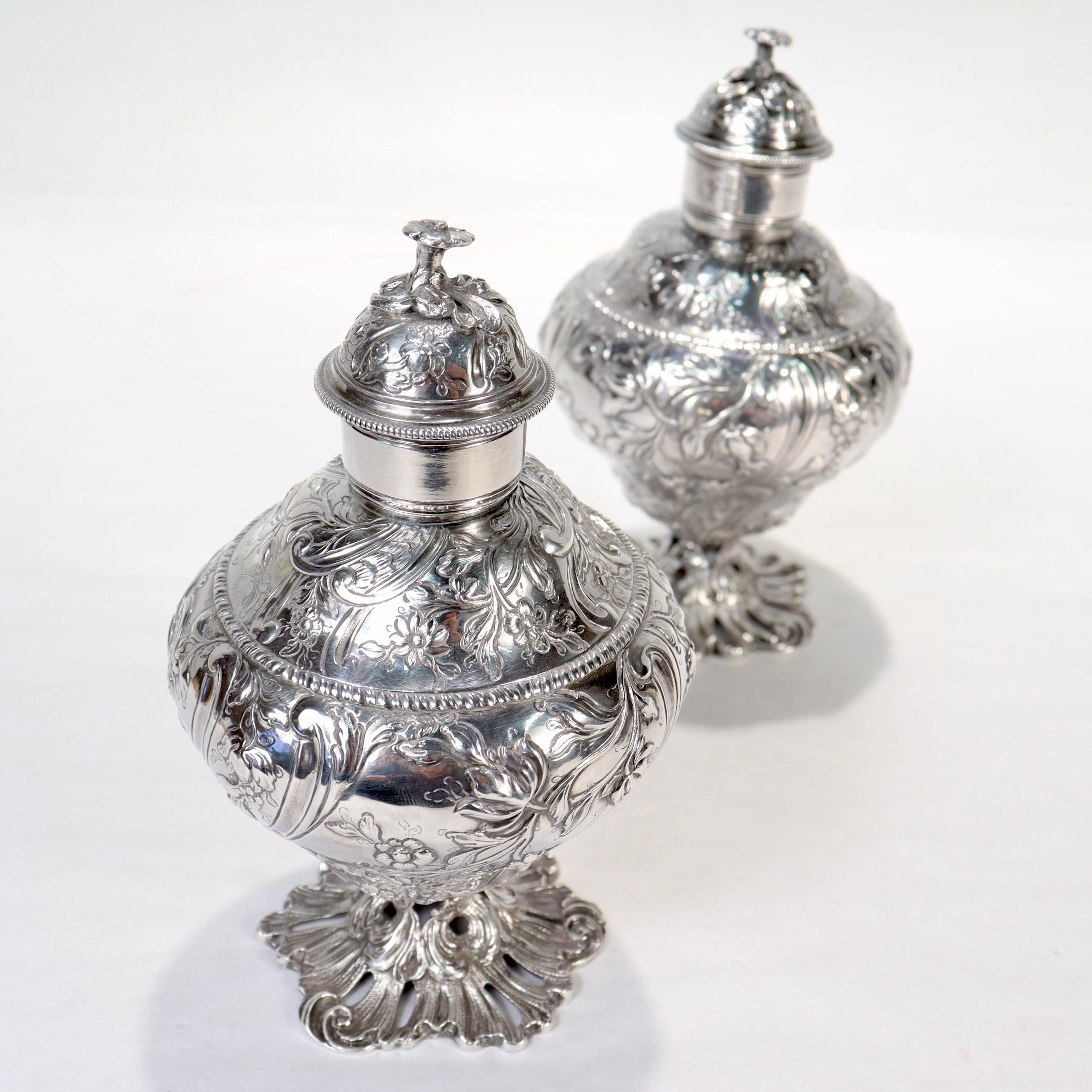 Pair of Antique Georgian English Sterling Silver Tea Caddies by Francis Crump For Sale 11