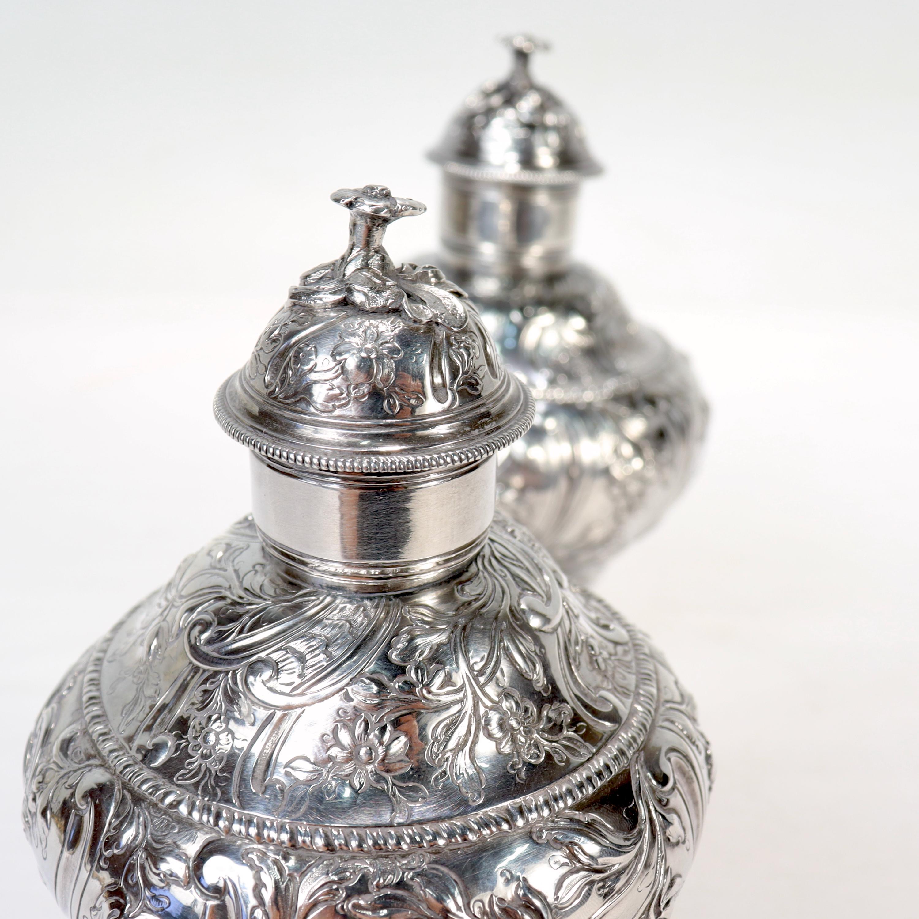Pair of Antique Georgian English Sterling Silver Tea Caddies by Francis Crump For Sale 12