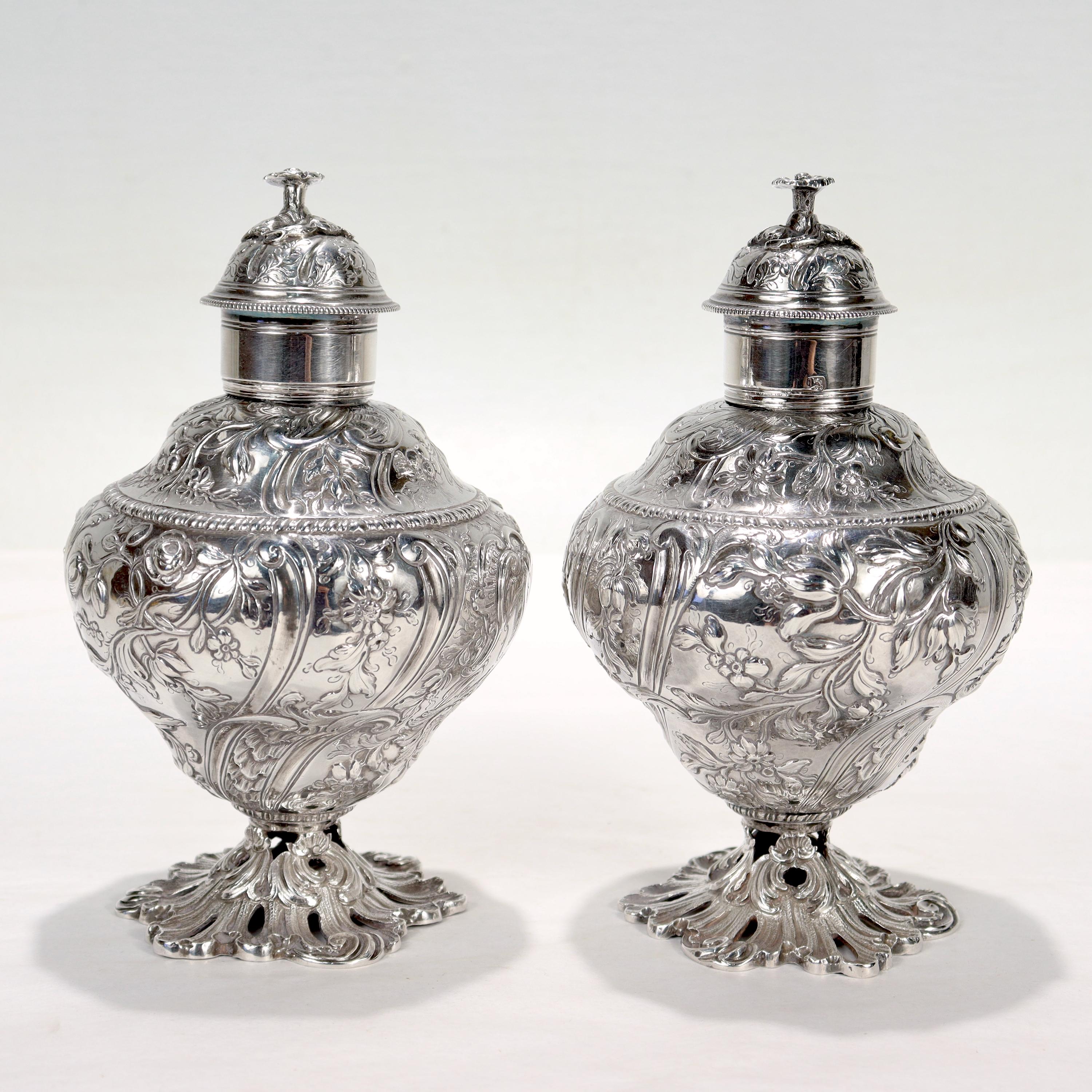 Women's or Men's Pair of Antique Georgian English Sterling Silver Tea Caddies by Francis Crump For Sale