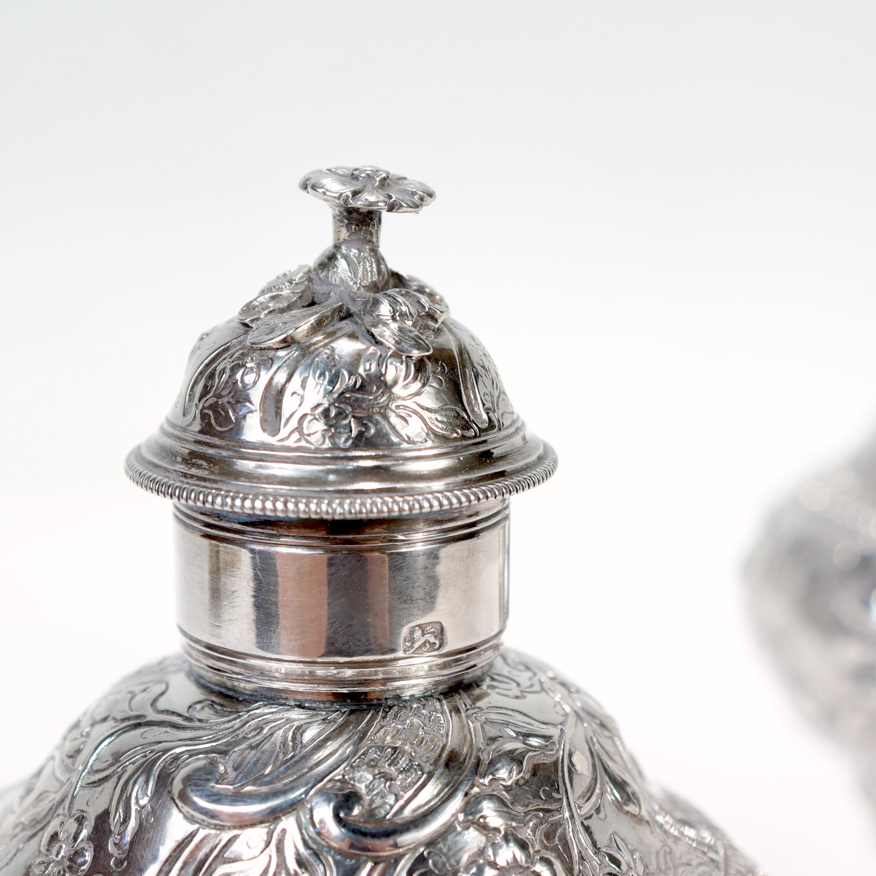 Pair of Antique Georgian English Sterling Silver Tea Caddies by Francis Crump For Sale 1