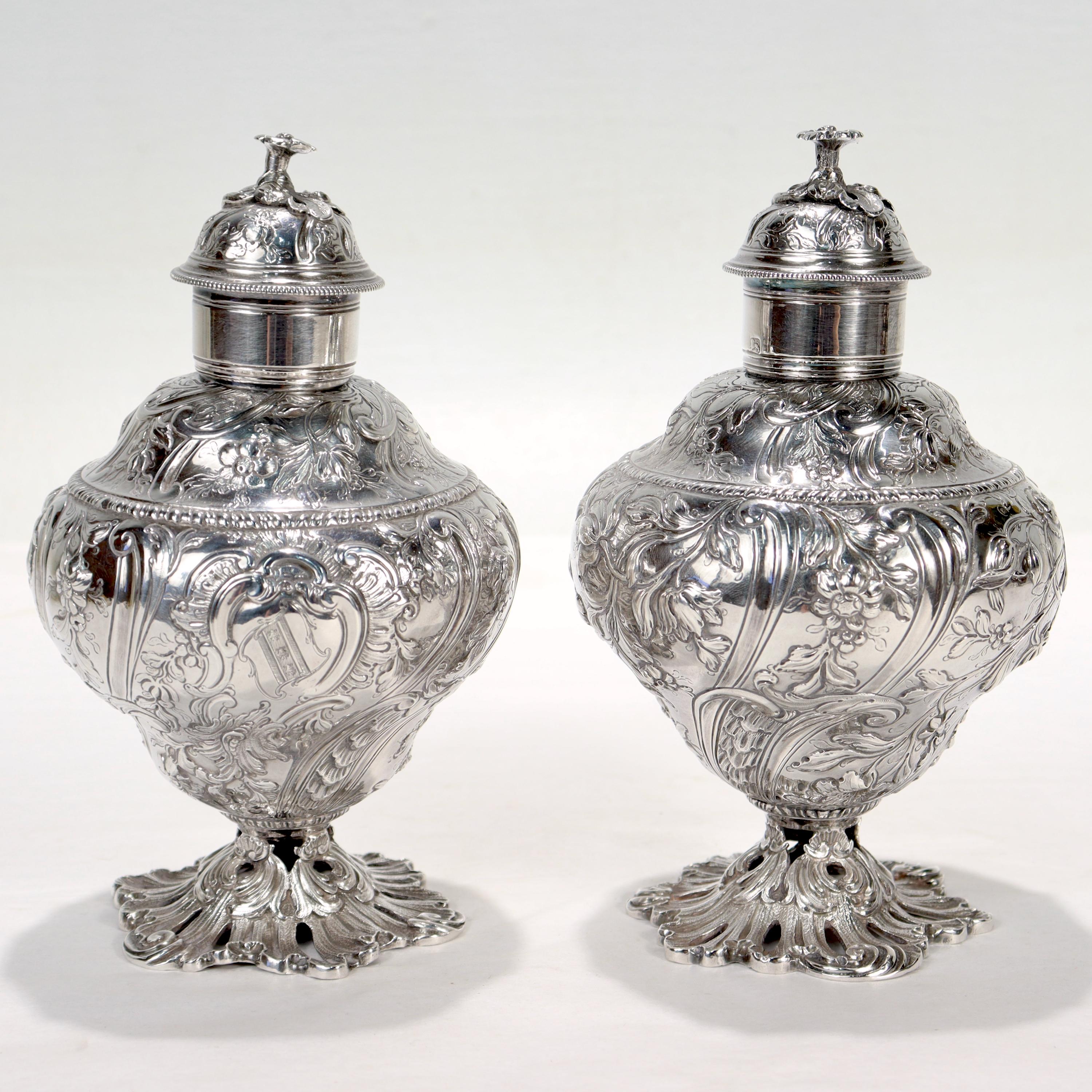 Pair of Antique Georgian English Sterling Silver Tea Caddies by Francis Crump For Sale 2