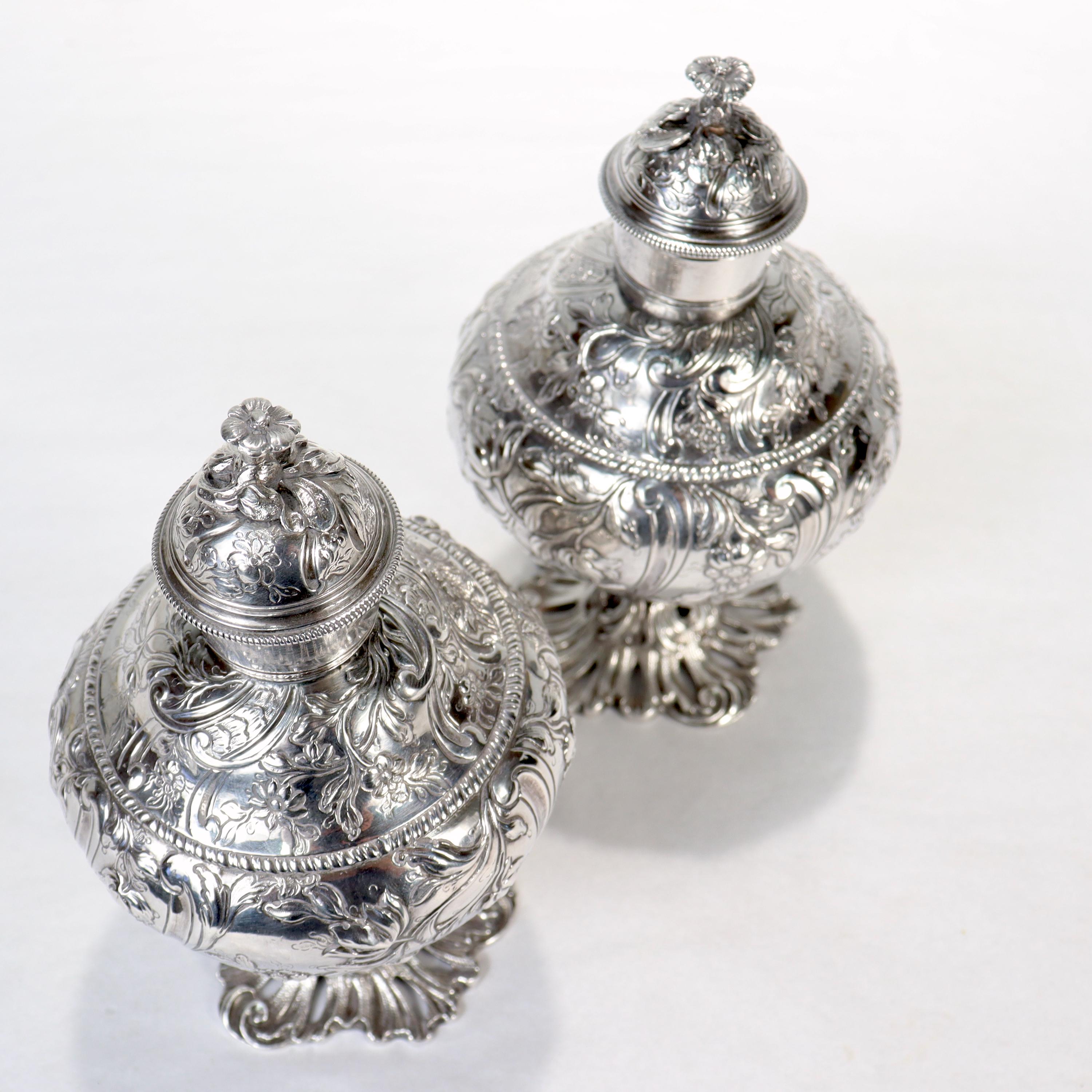Pair of Antique Georgian English Sterling Silver Tea Caddies by Francis Crump For Sale 4