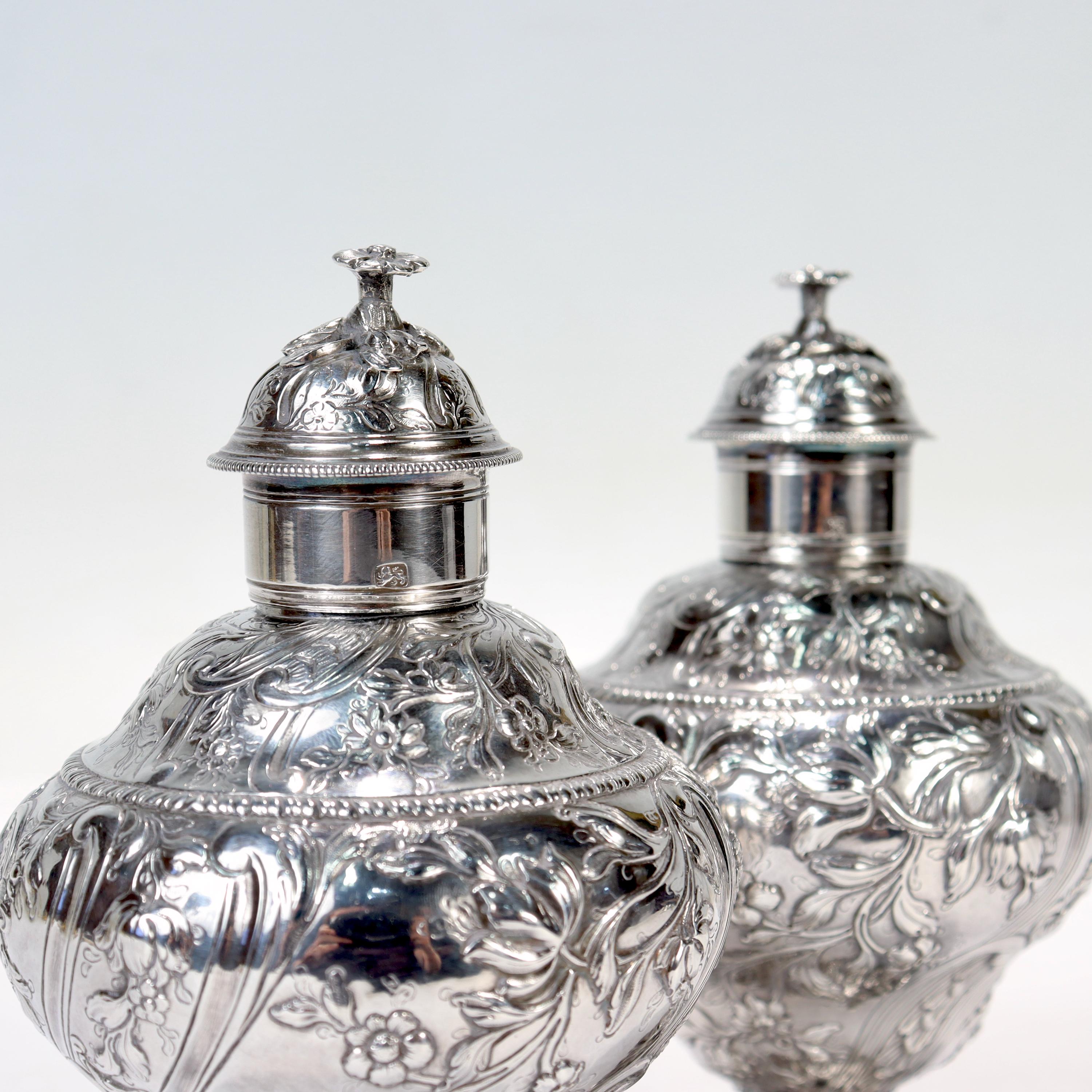 Pair of Antique Georgian English Sterling Silver Tea Caddies by Francis Crump For Sale 5