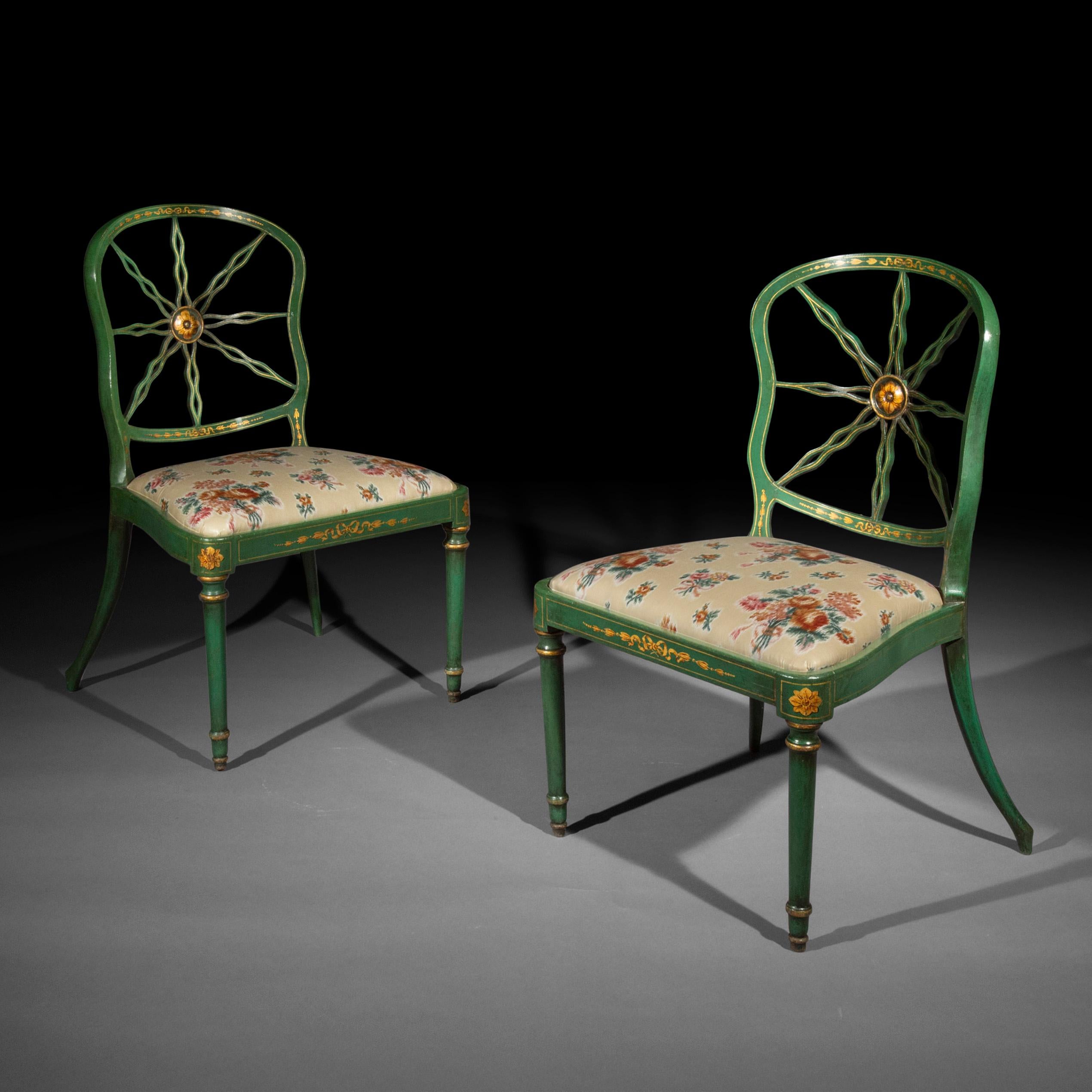 Pair of Antique Green Painted Chairs - 3 pairs available In Good Condition In Richmond, London