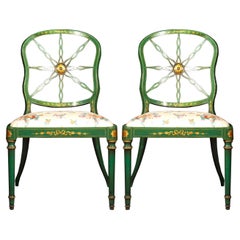 Pair of Antique Georgian Green Painted Chairs