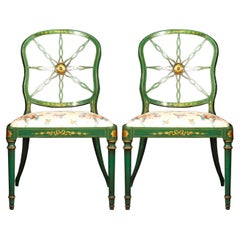 Paire de chaises anciennes peintes en vert - 3 paires disponibles