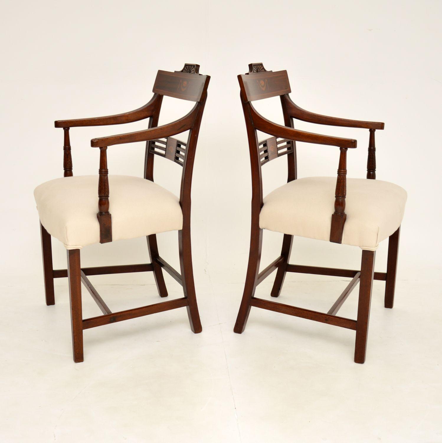 English Pair of Antique Georgian Inlaid Armchairs