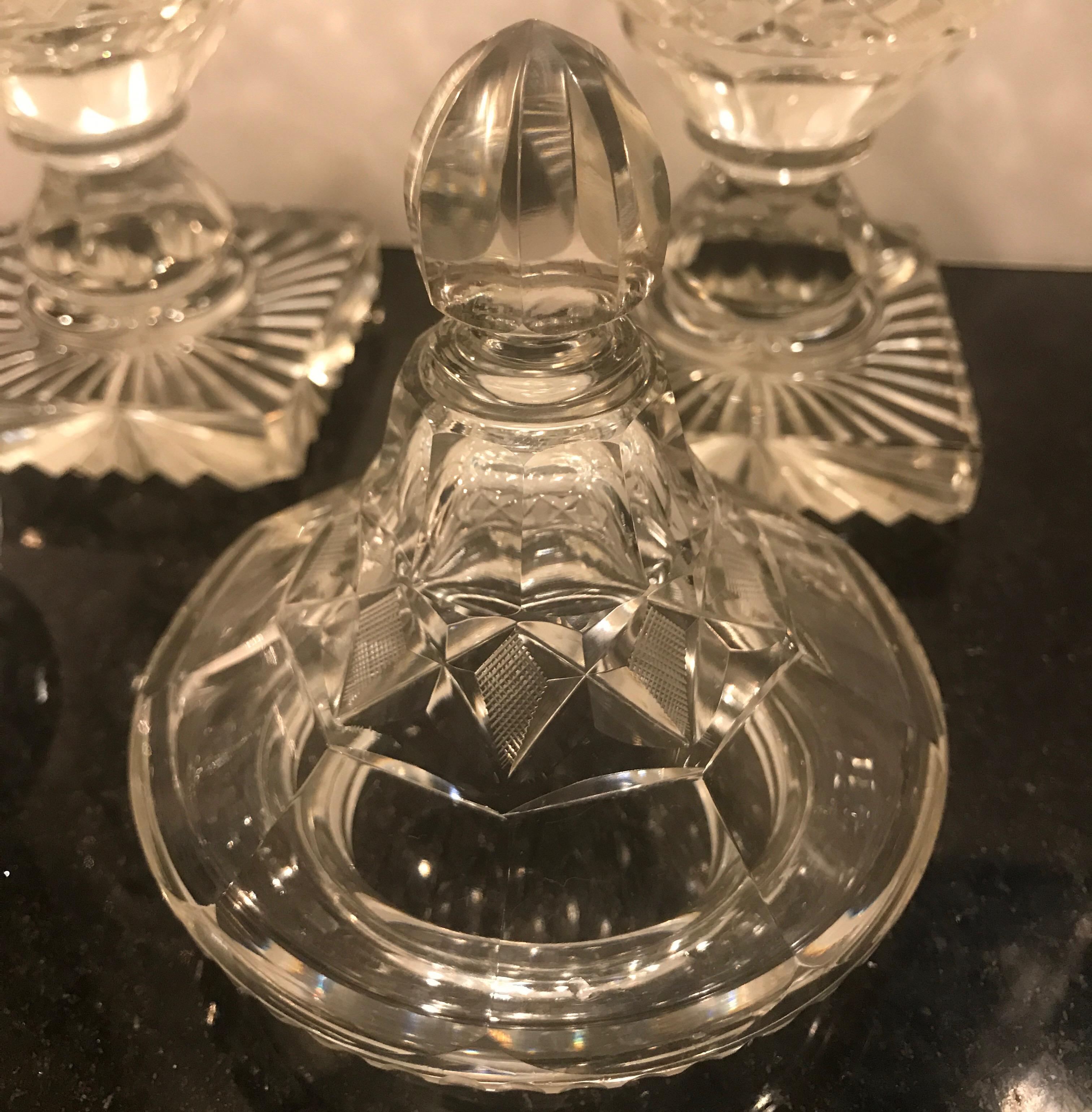 Pair of Antique Georgian Period Cut Glass Sweet Meat Urns, circa 1820 5