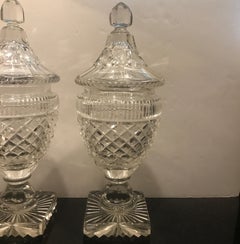 Pair of Antique Georgian Period Cut Glass Sweet Meat Urns, circa 1820