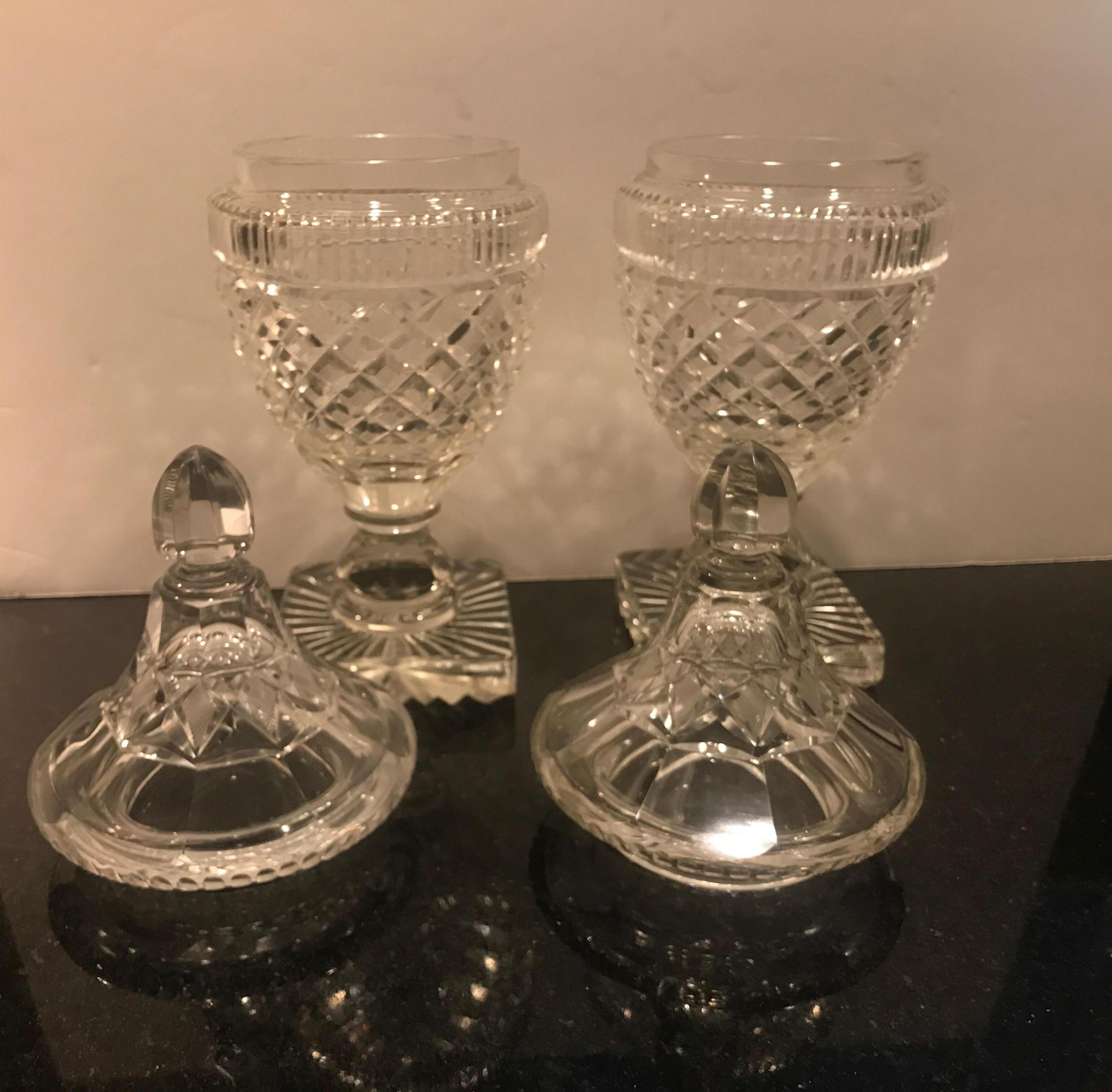 English Pair of Antique Georgian Period Cut Glass Sweet Meat Urns, circa 1820