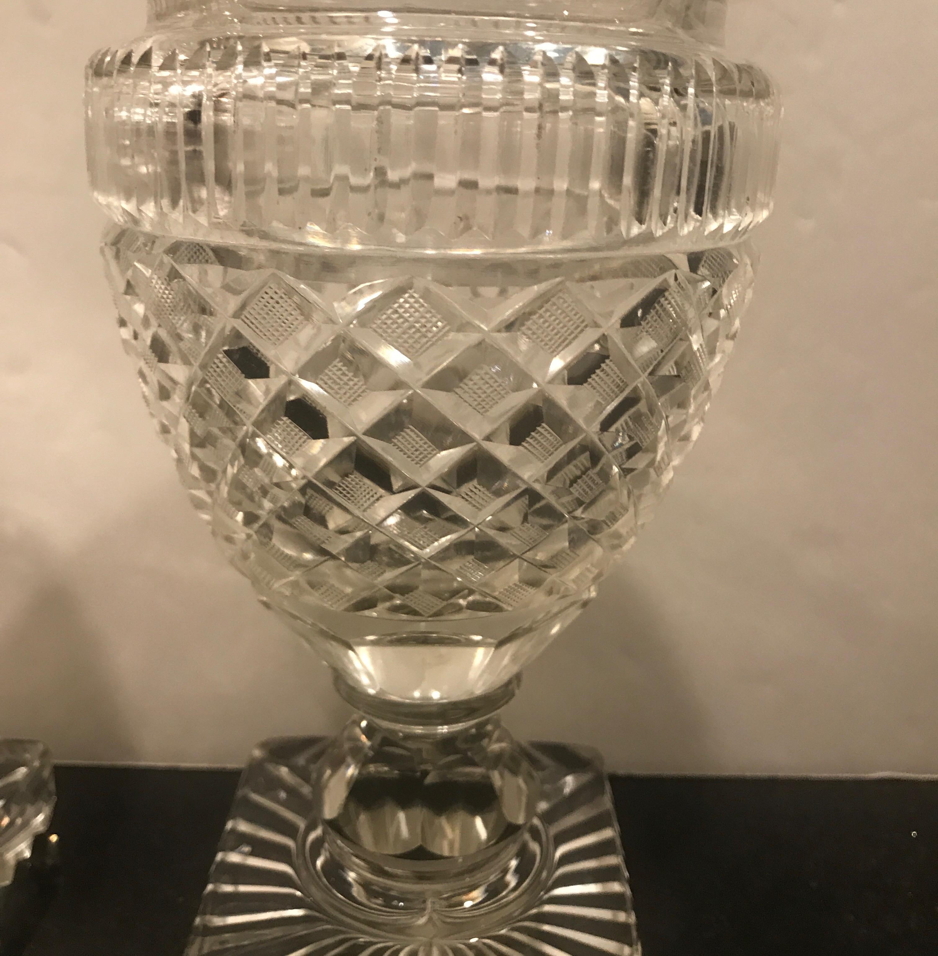 Pair of Antique Georgian Period Cut Glass Sweet Meat Urns, circa 1820 1