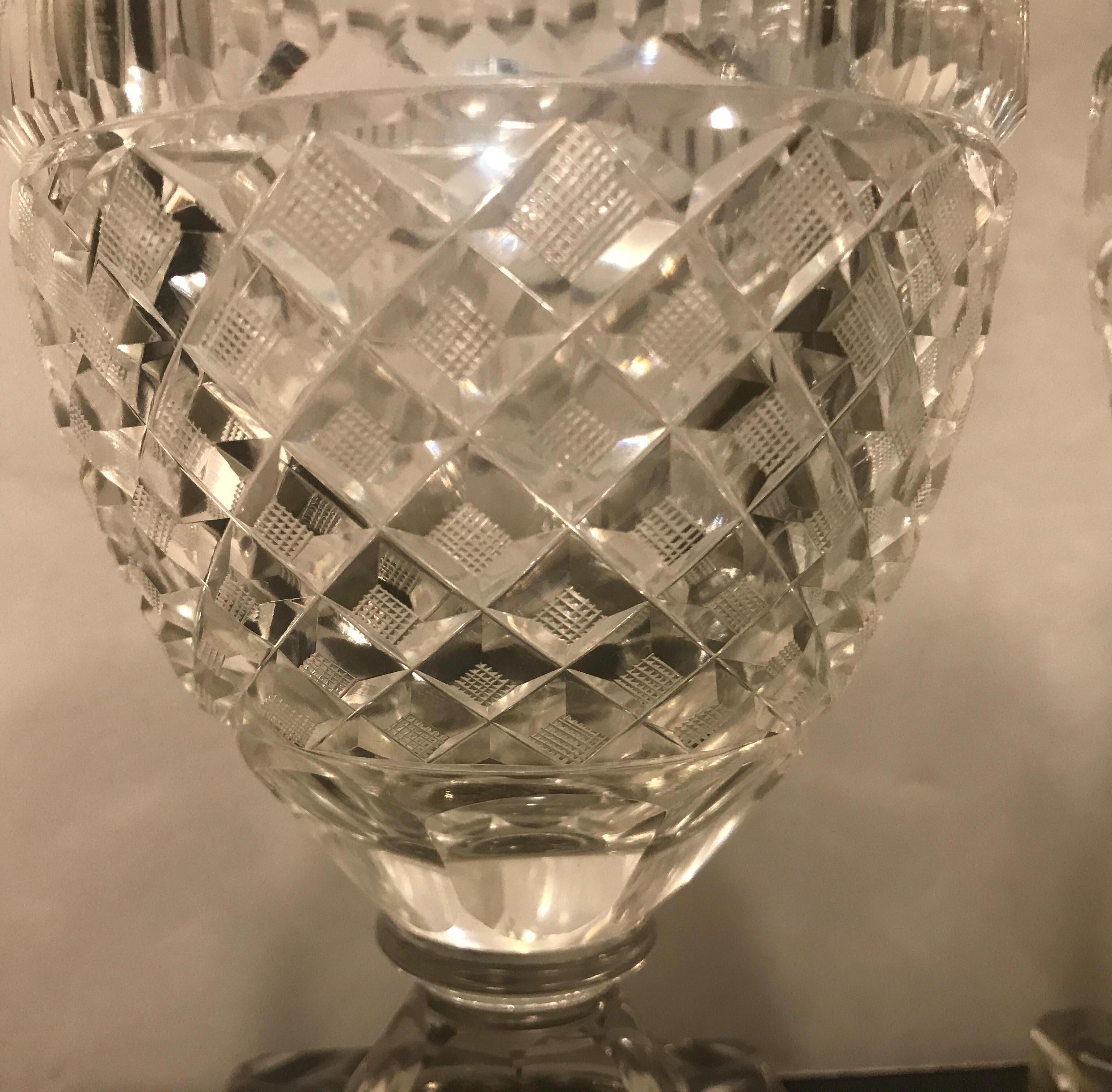 Pair of Antique Georgian Period Cut Glass Sweet Meat Urns, circa 1820 3