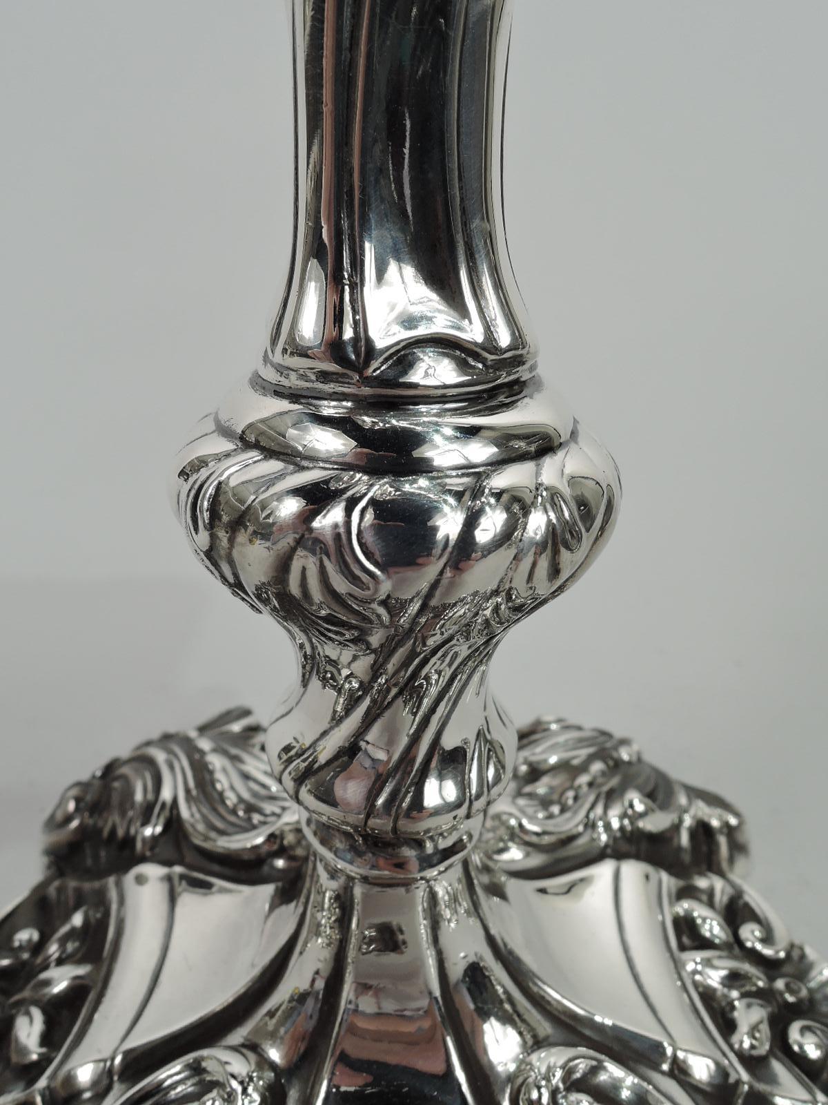 Pair of Antique Georgian Rococo Sterling Silver Candlesticks by Dominick & Haff In Excellent Condition For Sale In New York, NY