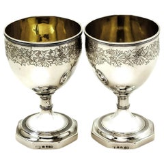 Pair of Antique Georgian Sterling Silver Goblets 1809 Wine Goblets