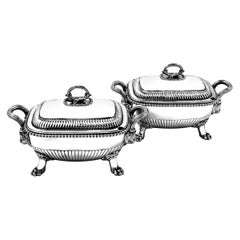Pair of Antique Georgian Sterling Silver Sauce Tureens, 1810