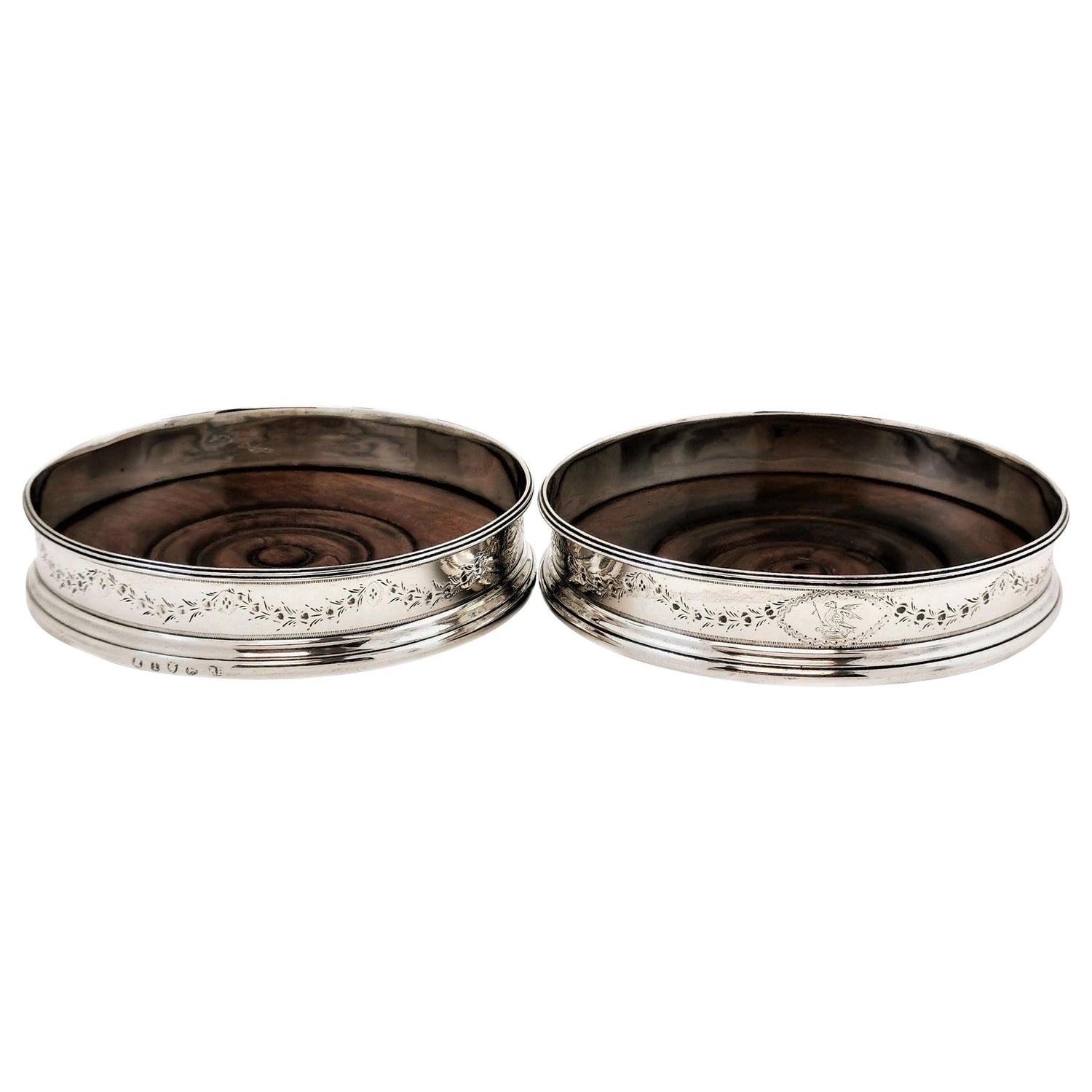 Pair of Antique Georgian Sterling Silver Silver Wine Bottle Coasters, 1786
