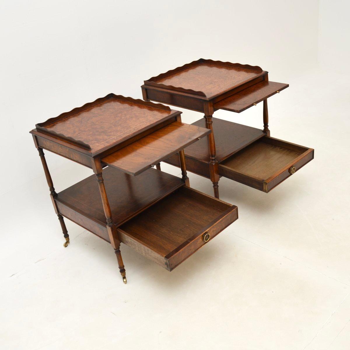 Sheraton Pair of Antique Georgian Style Amboyna Side Tables