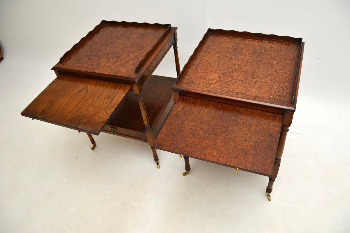 British Pair of Antique Georgian Style Amboyna Side Tables