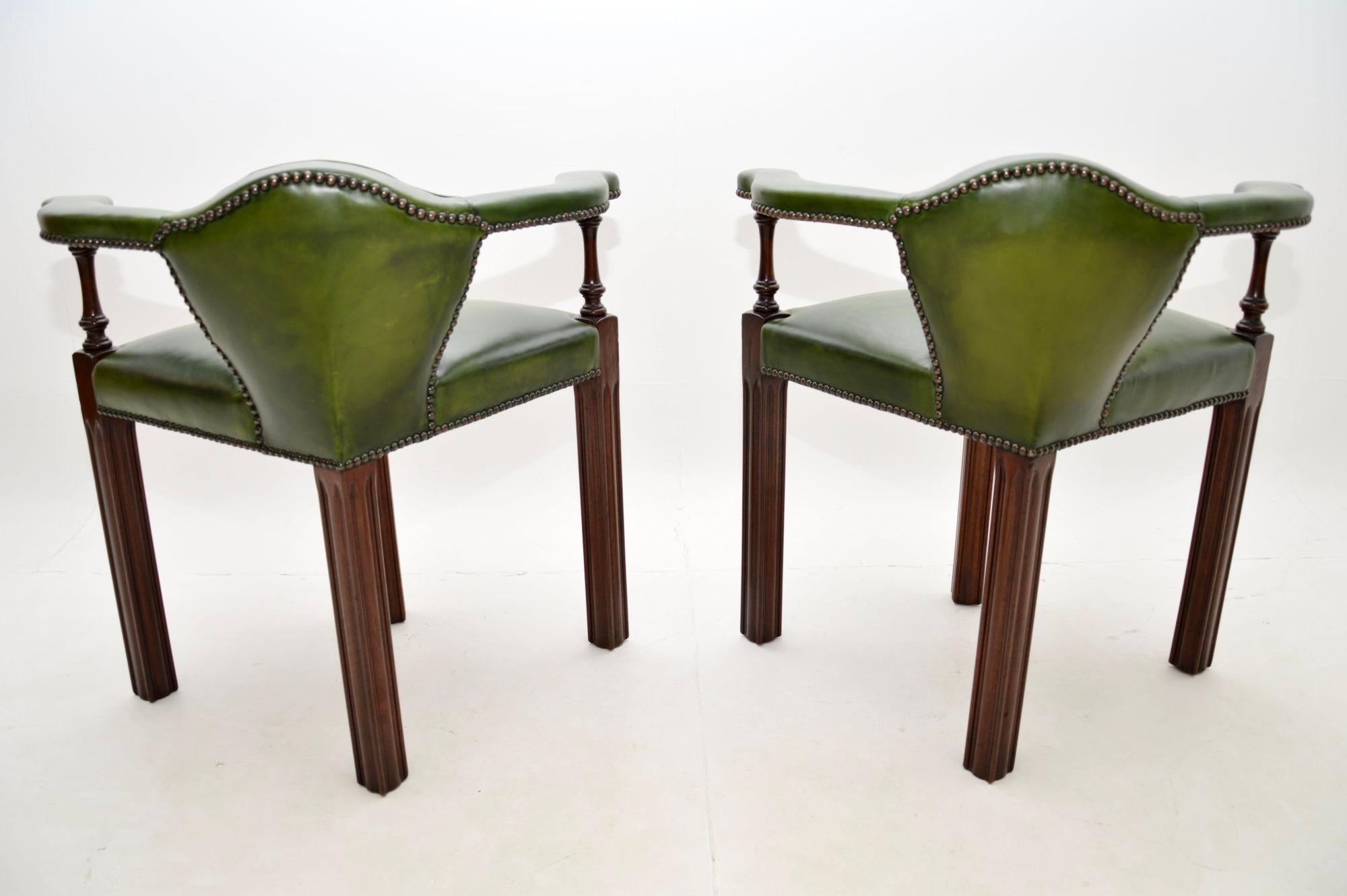 Leather Pair of Antique Georgian Style Armchairs For Sale