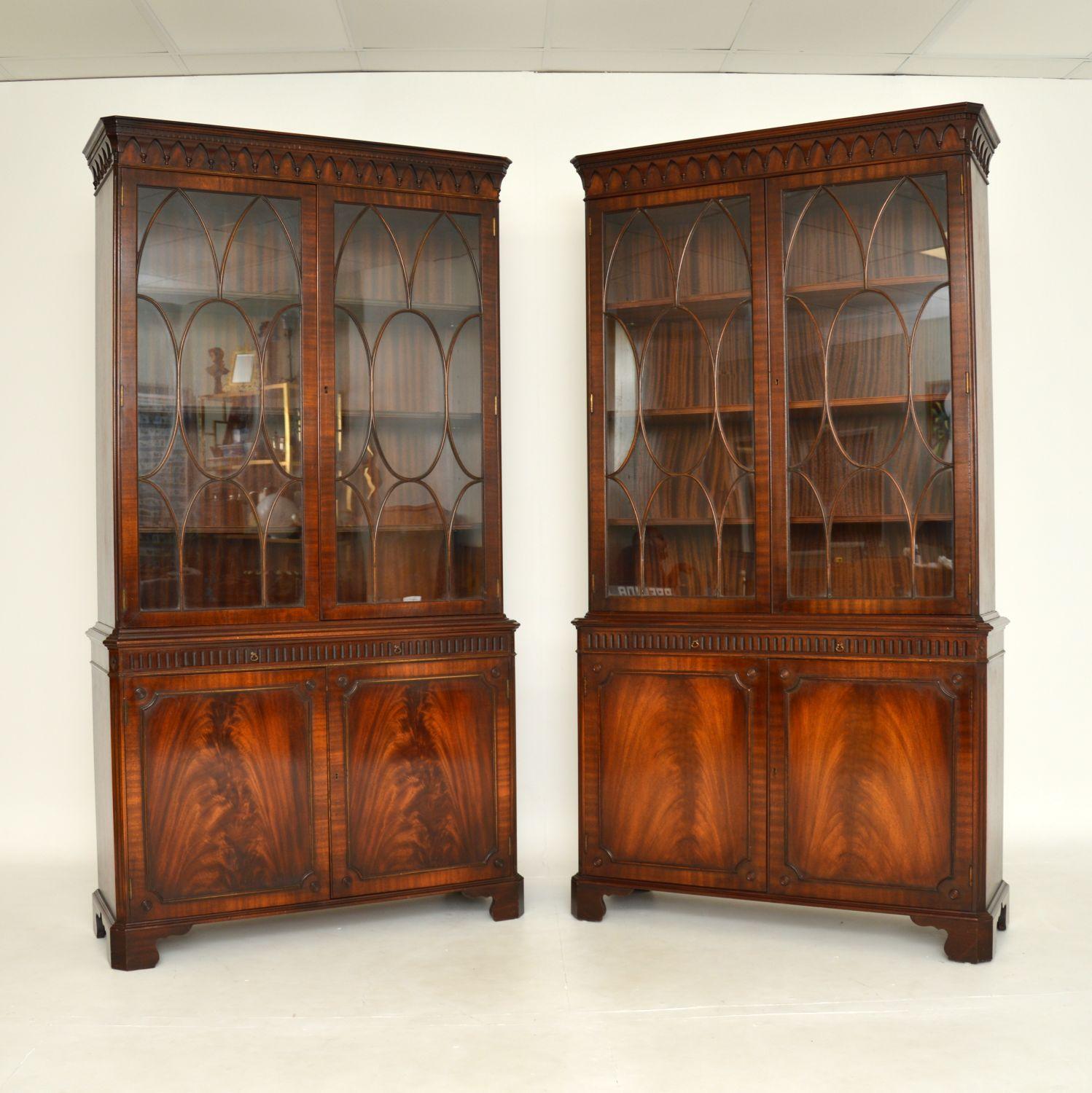 A superb pair of astral glazed bookcases. These are in the antique Georgian style, they were made in England and date from around the 1930-1950’s.

The quality is amazing, these are very impressive and offer lots of storage space. The upper astral