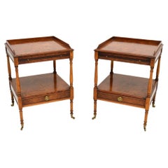 Pair of Antique Georgian Style Burr Elm Side Tables