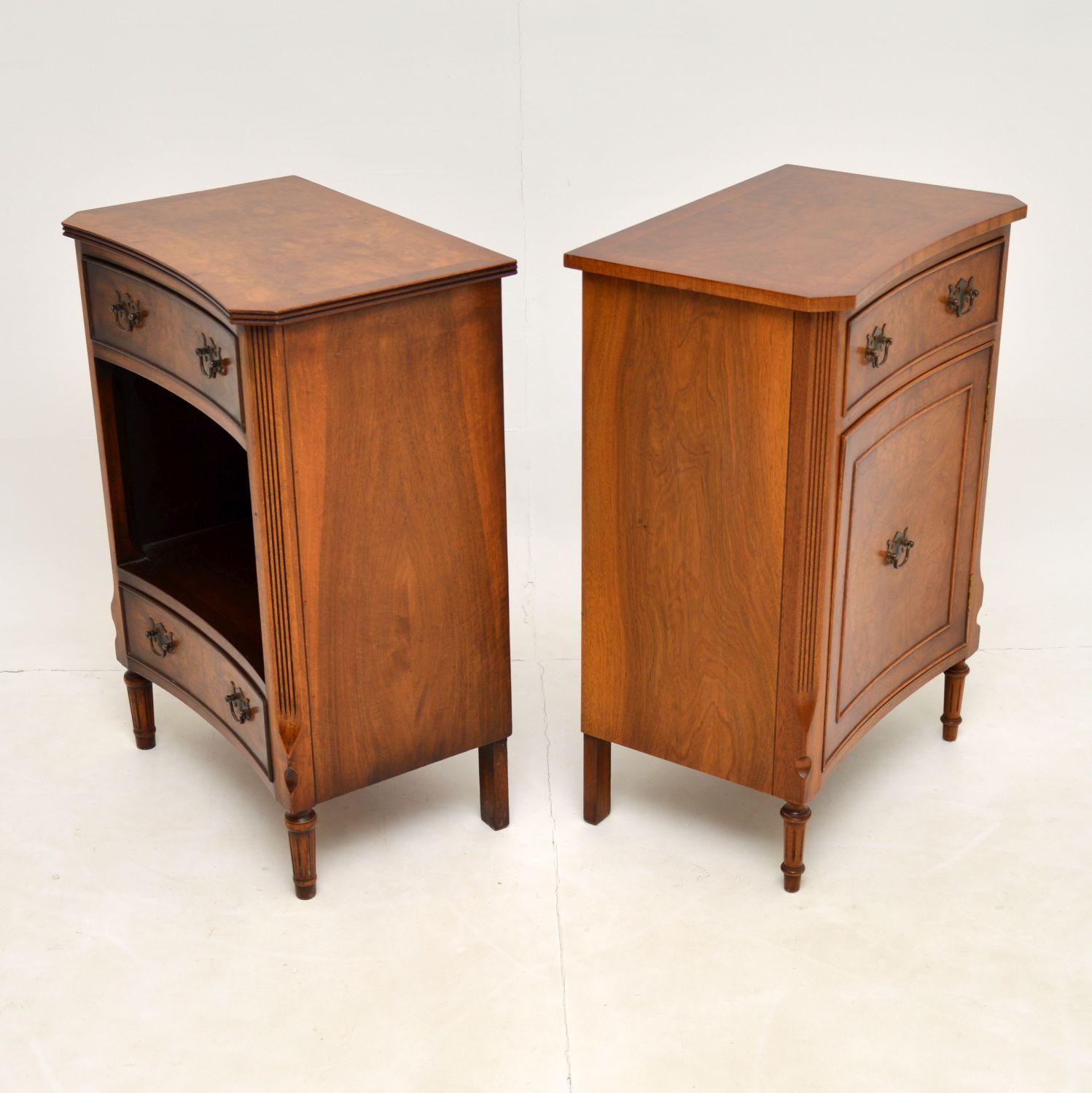 Pair of Antique Georgian Style Burr Walnut Bedside Cabinets 5