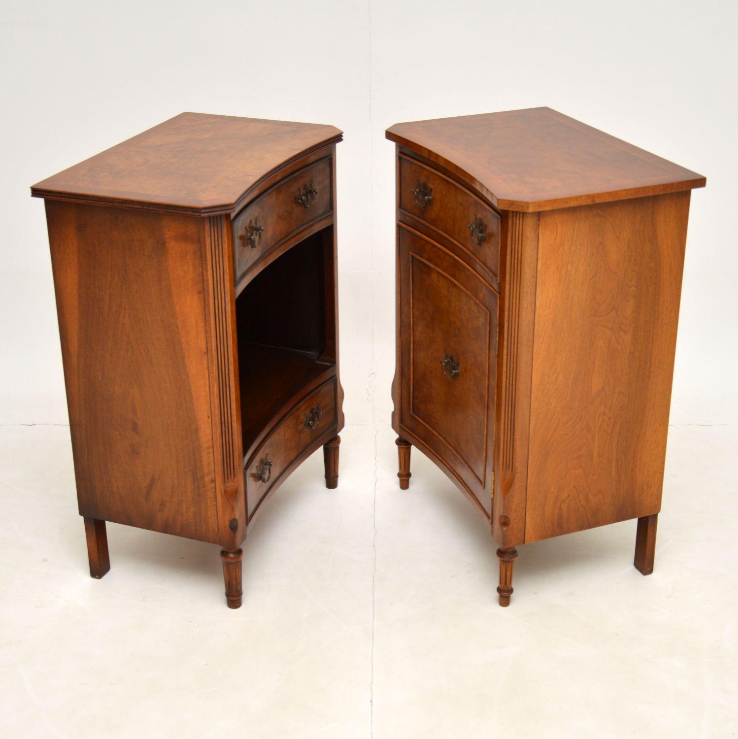 Pair of Antique Georgian Style Burr Walnut Bedside Cabinets 6