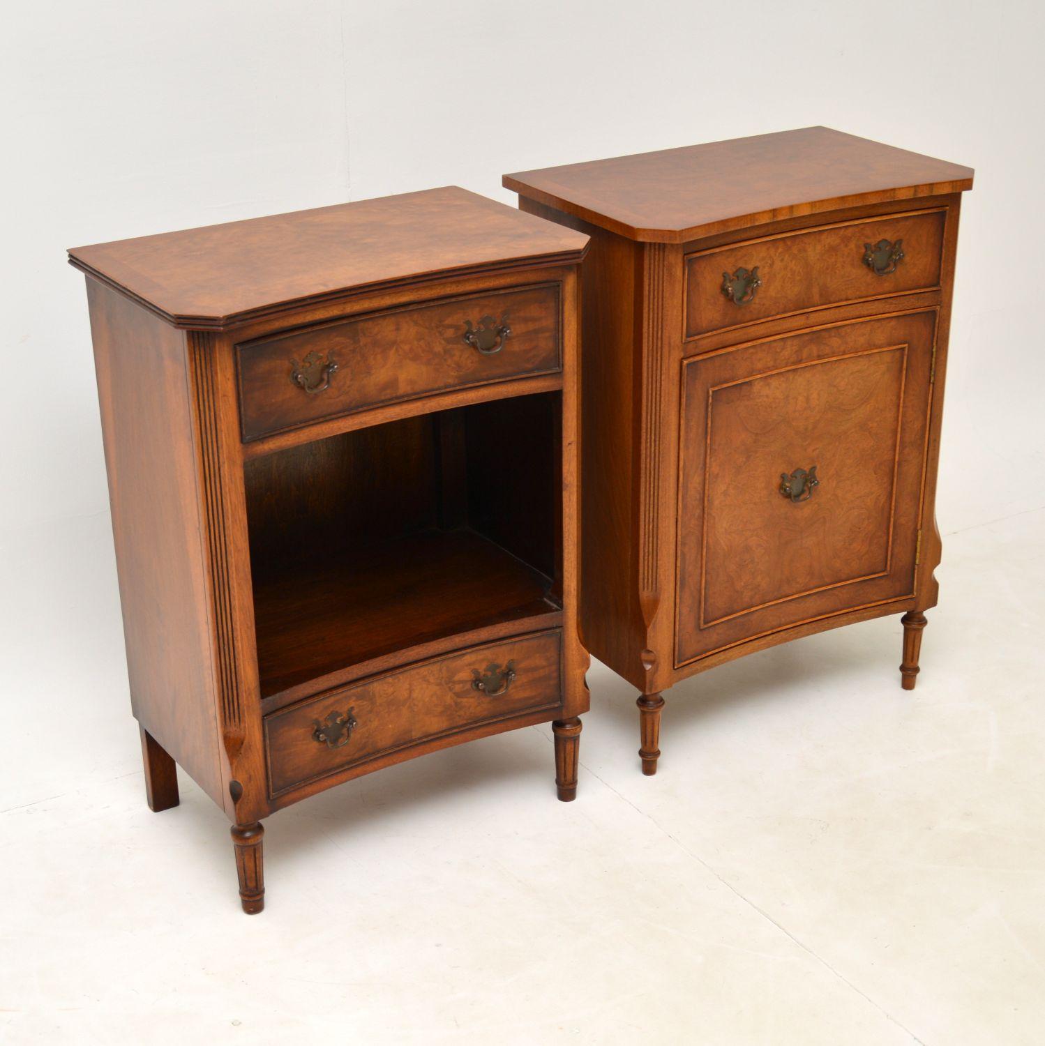 English Pair of Antique Georgian Style Burr Walnut Bedside Cabinets