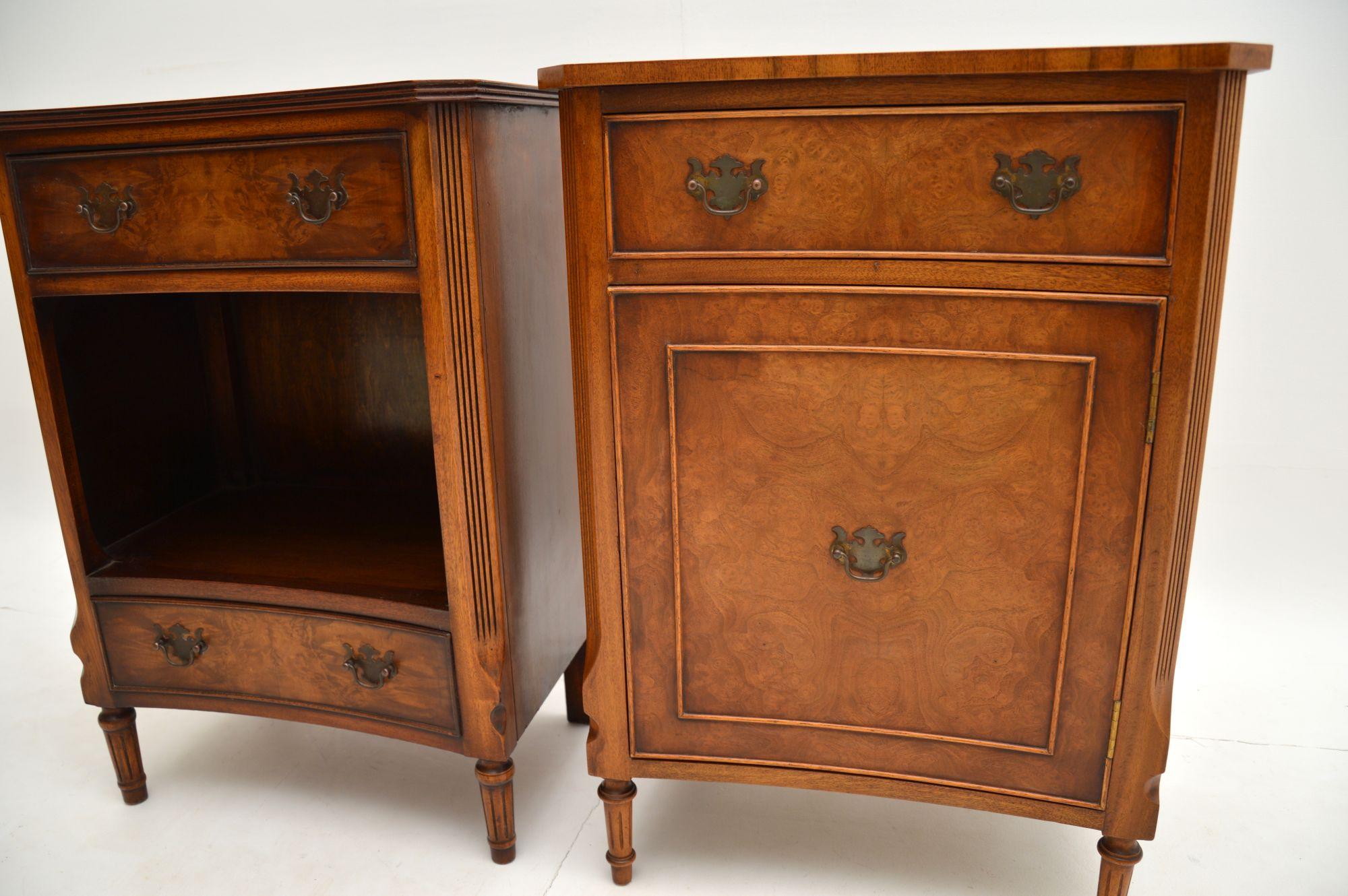 Pair of Antique Georgian Style Burr Walnut Bedside Cabinets In Good Condition In London, GB