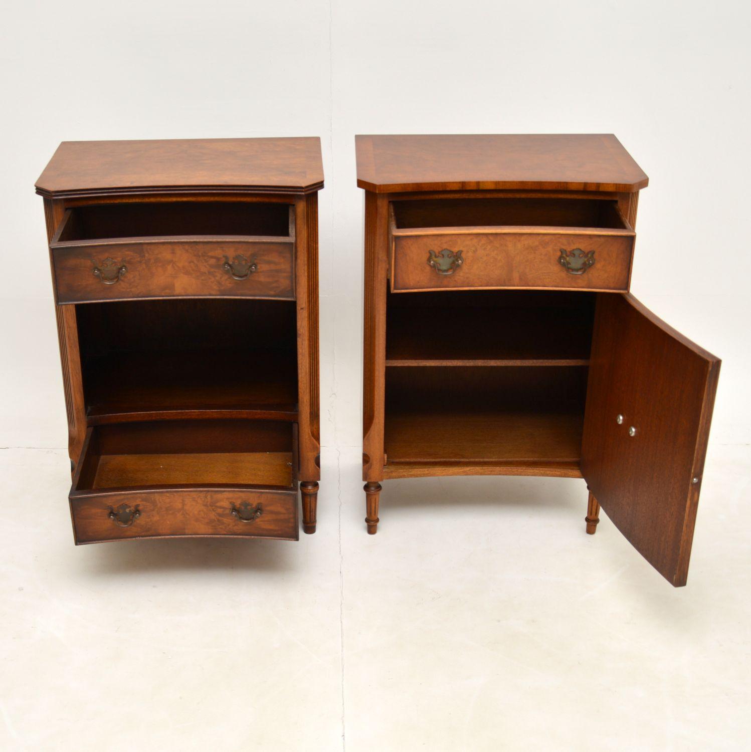 Pair of Antique Georgian Style Burr Walnut Bedside Cabinets 1
