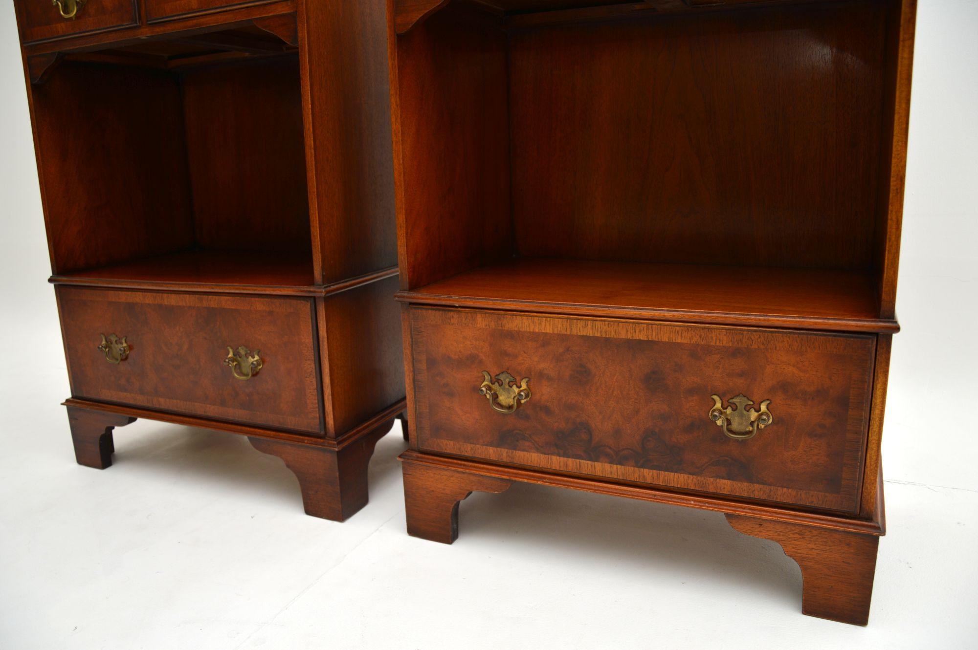Pair of Antique Georgian Style Burr Walnut Bedside Cabinets 2
