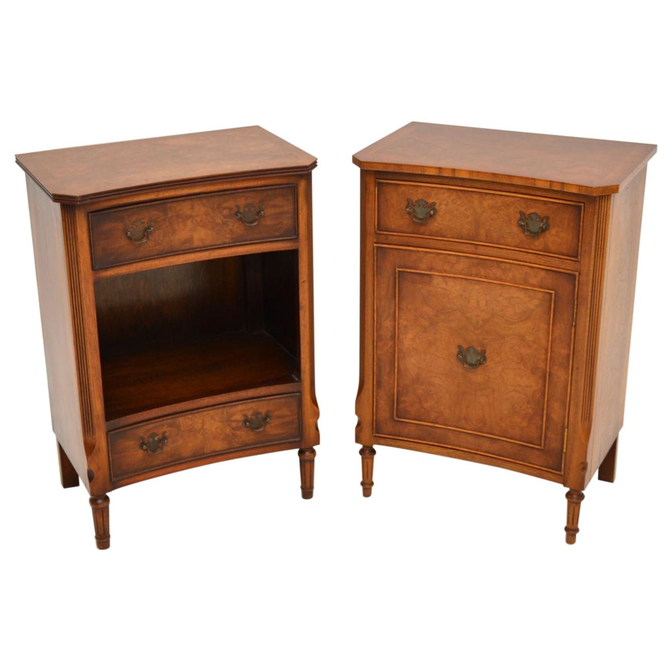 Pair of Antique Georgian Style Burr Walnut Bedside Cabinets