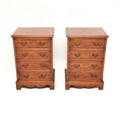 Pair of Antique Georgian Style Burr Walnut Bedside Chest of Drawers
