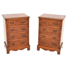 Pair of Antique Georgian Style Burr Walnut Bedside Chest of Drawers