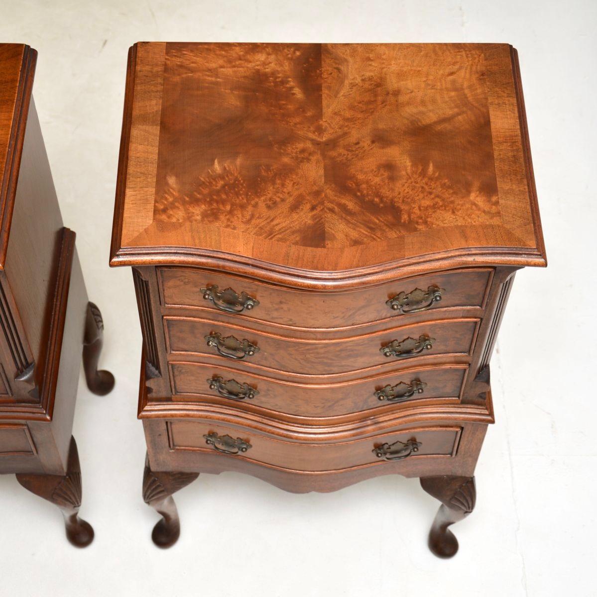 Pair of Antique Georgian Style Burr Walnut Bedside Chests 2