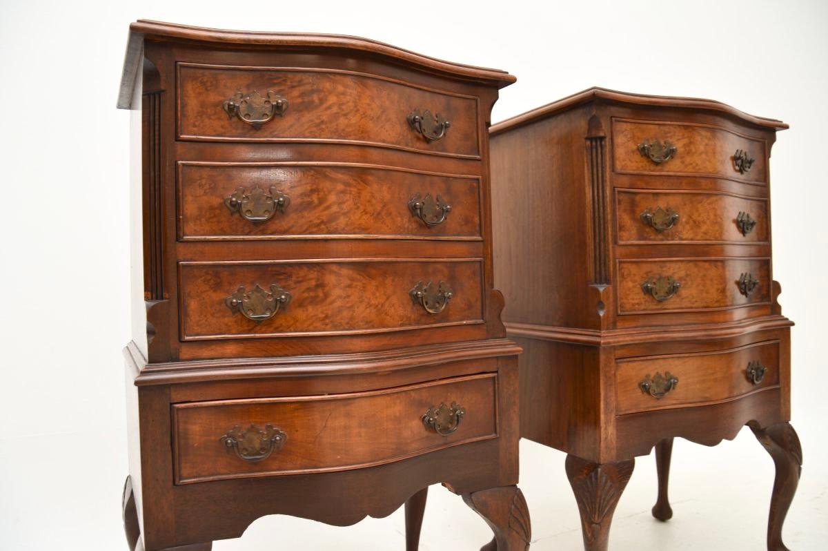 Pair of Antique Georgian Style Burr Walnut Bedside Chests 3