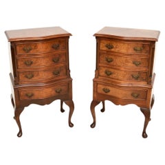 Pair of Vintage Georgian Style Burr Walnut Bedside Chests