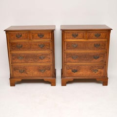 Pair of Antique Georgian Style Burr Walnut Chest of Drawers