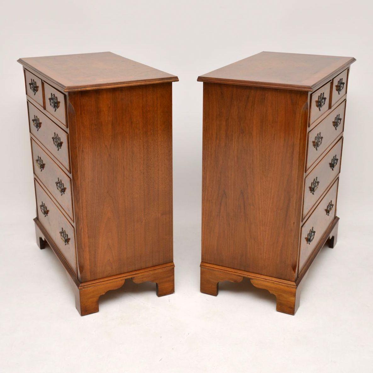 Pair of Antique Georgian Style Burr Walnut Chest of Drawers 1