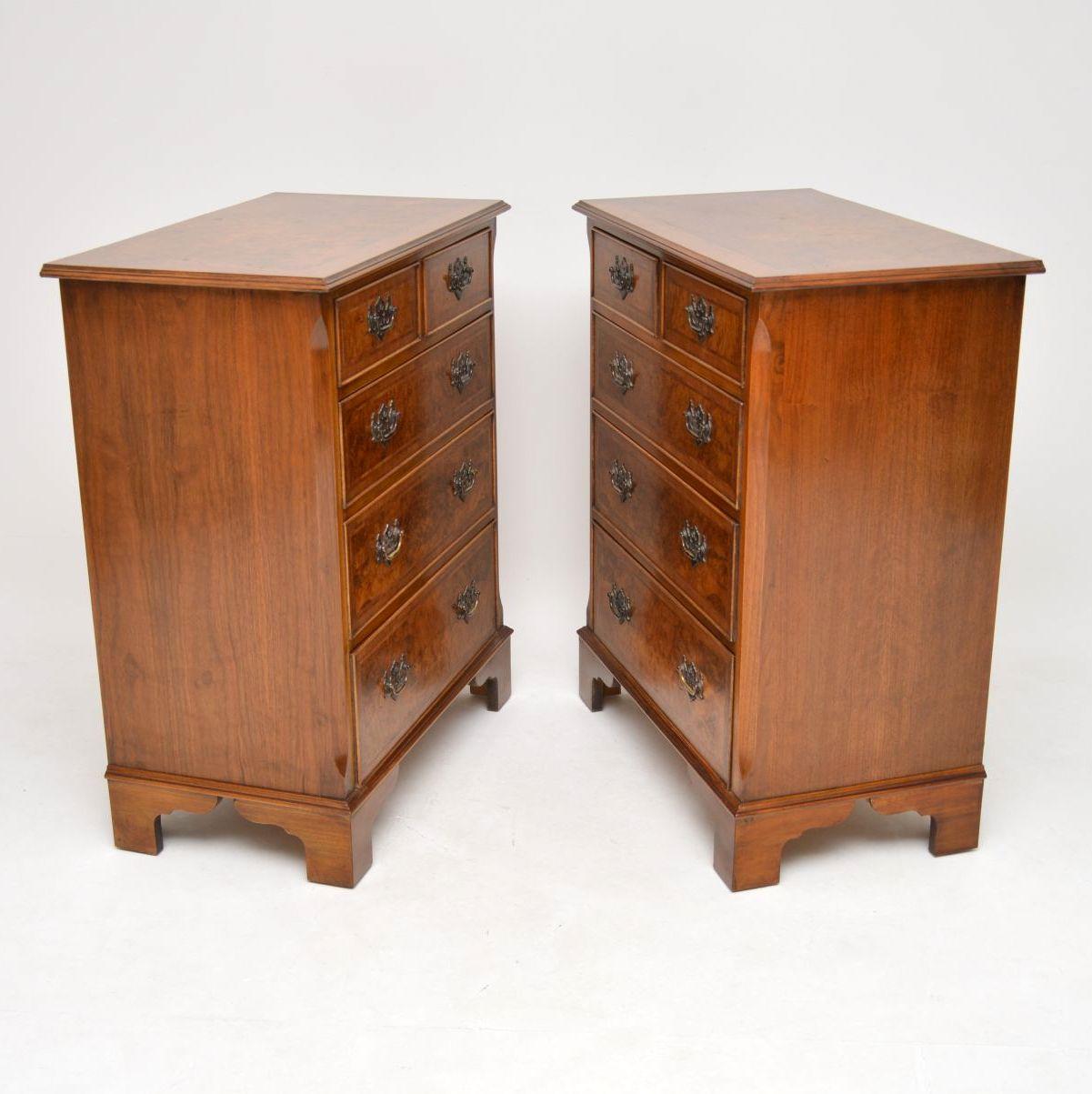 Pair of Antique Georgian Style Burr Walnut Chest of Drawers 2