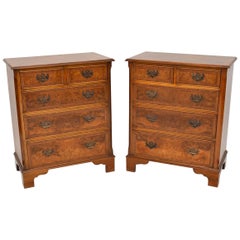 Pair of Vintage Georgian Style Burr Walnut Chest of Drawers