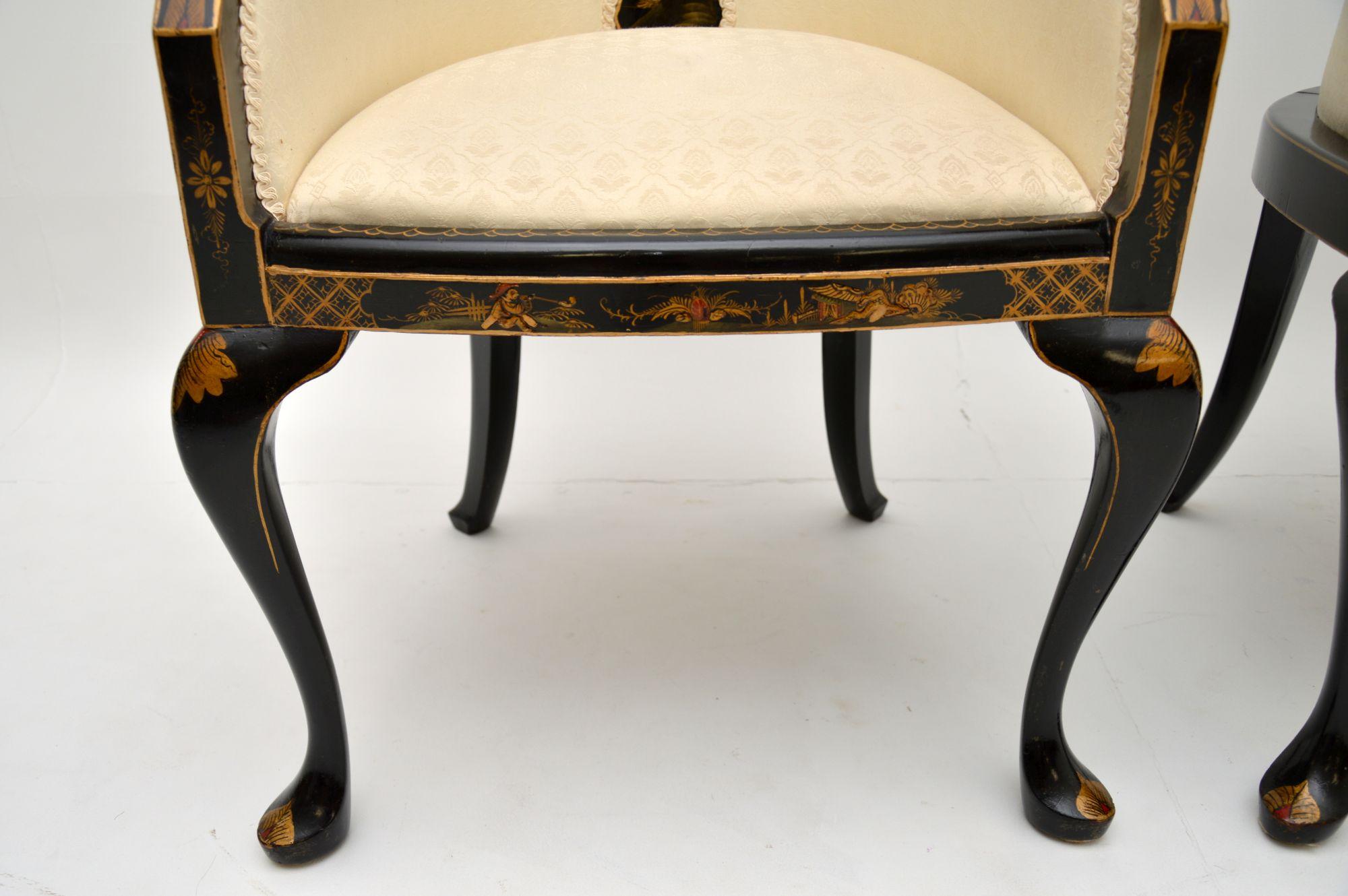 Pair of Antique Georgian Style Chinoiserie Tub Chairs 4