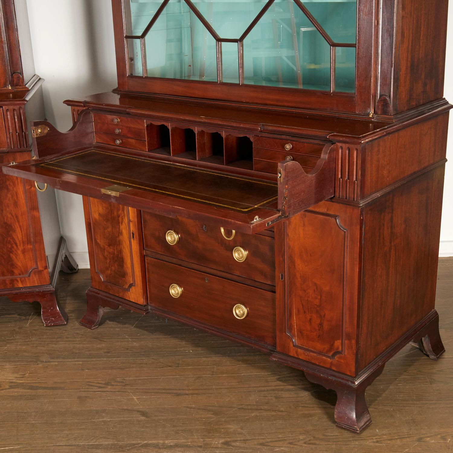 Beveled Pair of Antique Georgian Style English Secretary Bookcases
