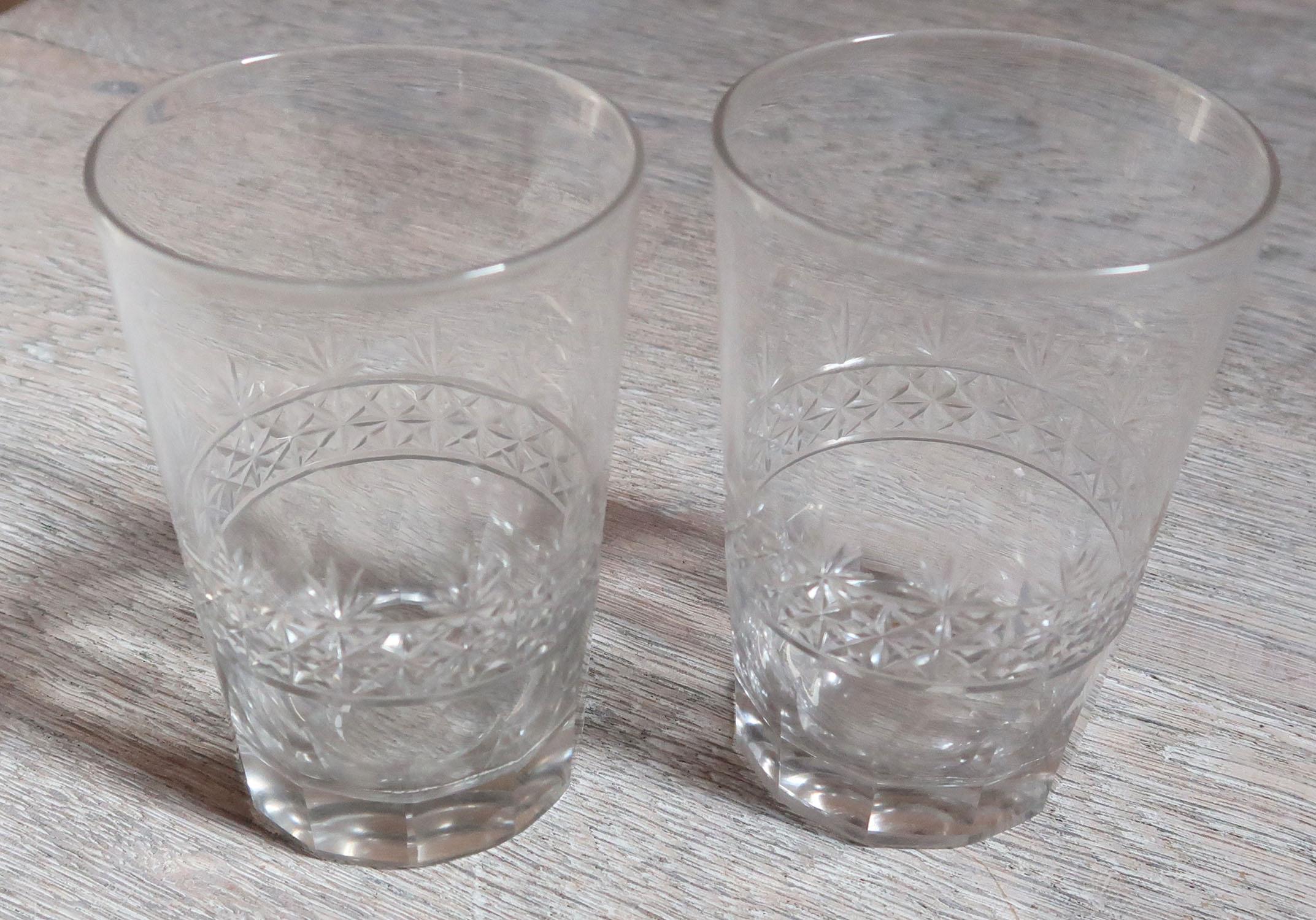 Lovely pair of whisky tumblers

Very pleasant to use

Finely cut and bevelled glass

Unusual size. Smaller than the usual tumbler

Hand crafted

