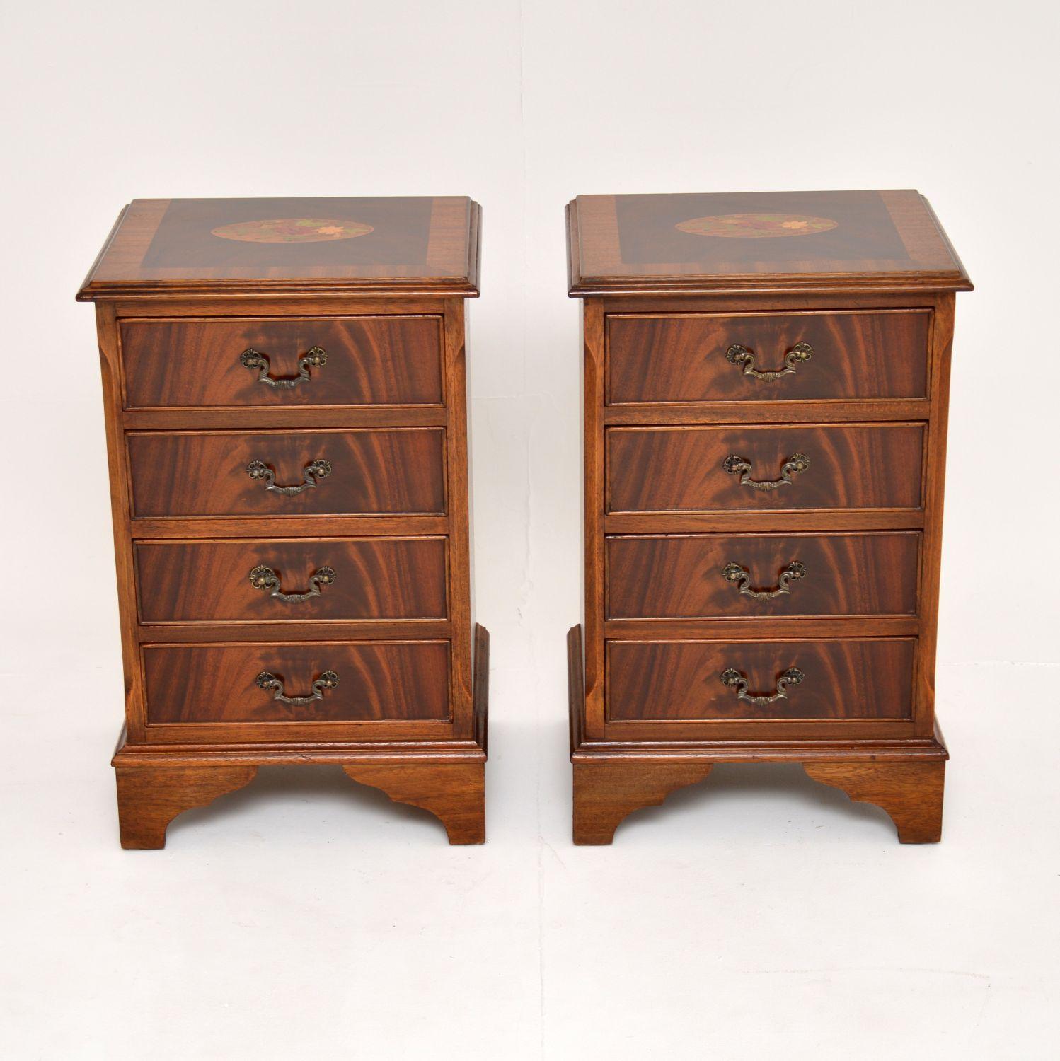 English Pair of Antique Georgian Style Inlaid Bedside Chests