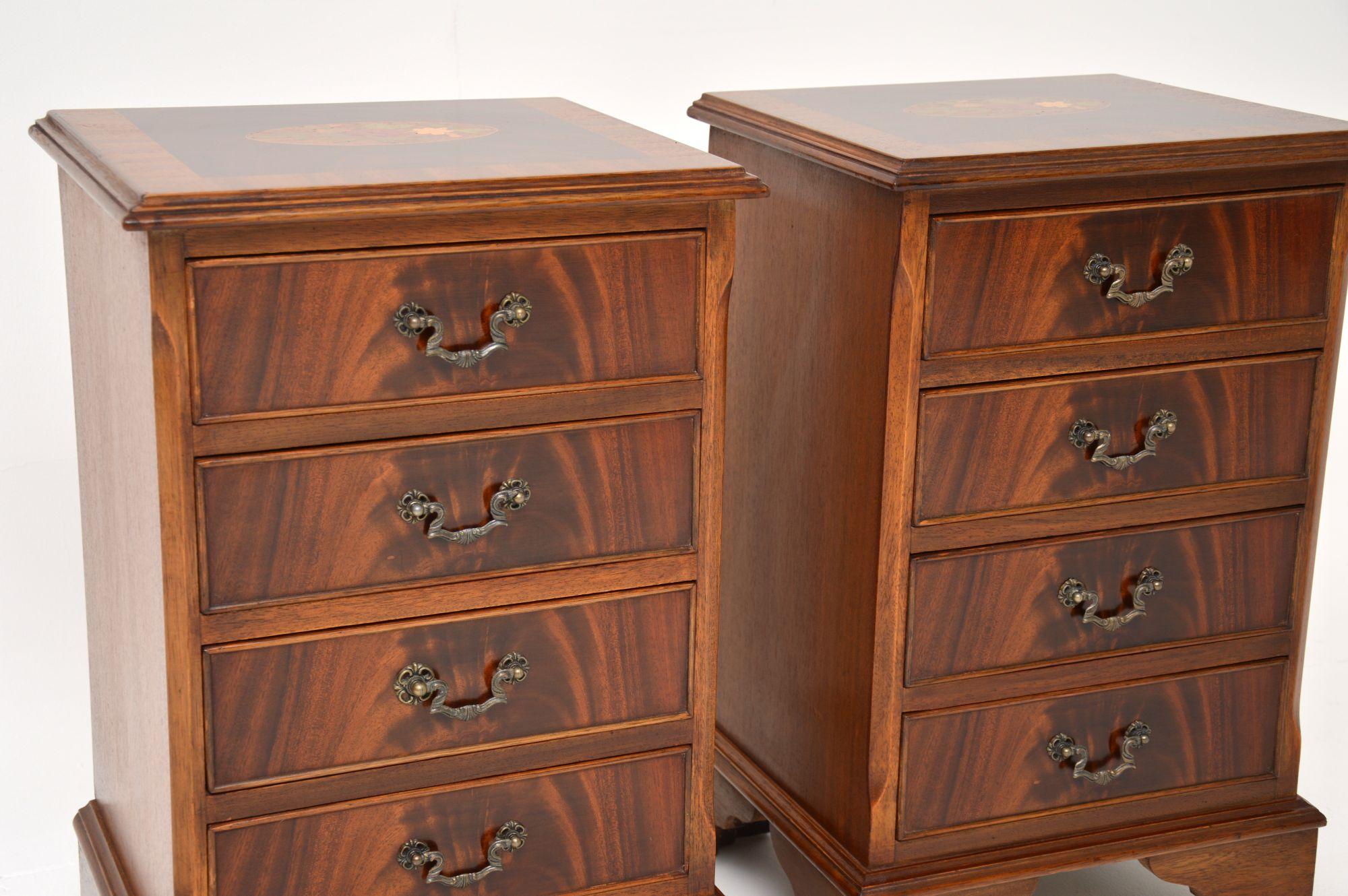 Wood Pair of Antique Georgian Style Inlaid Bedside Chests