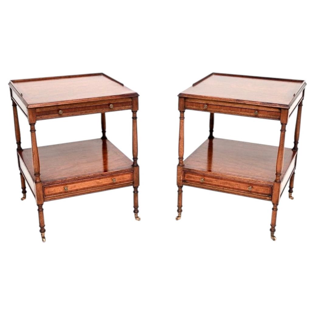 Pair of Antique Georgian Style Inlaid Satin Wood Side Tables