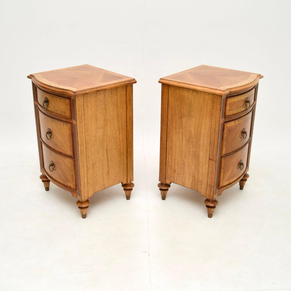 Inlay Pair of Antique Georgian Style Inlaid Walnut Bedside Chests