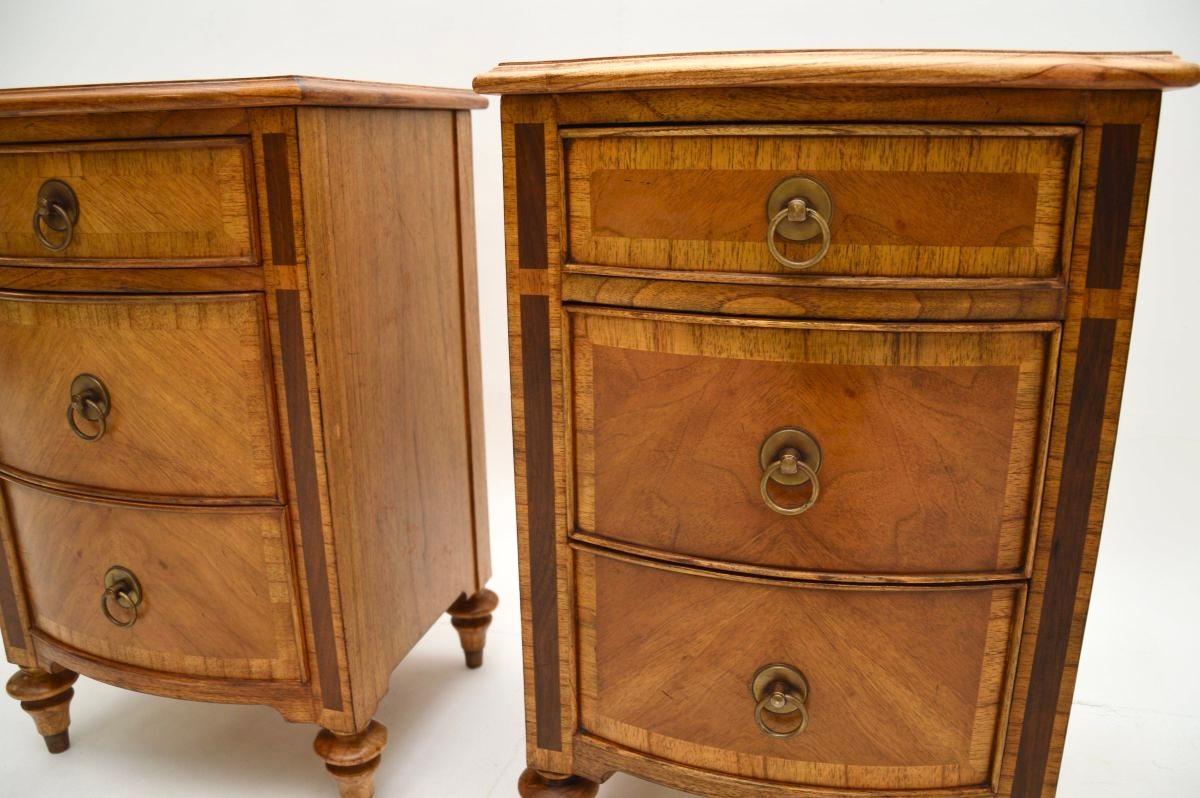 Pair of Antique Georgian Style Inlaid Walnut Bedside Chests 2